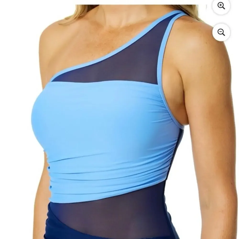 Anna Cole One Shoulder Colorblock Swimsuit Women’s XXL Blue Mesh Panel NWT